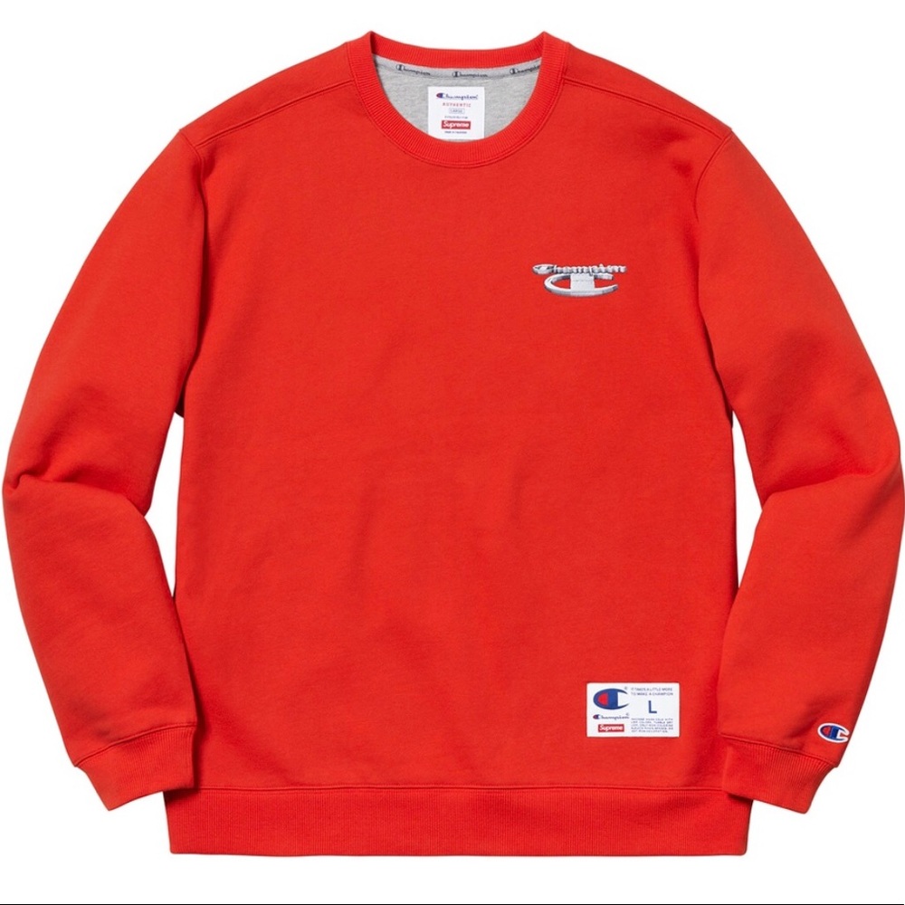 Supreme x Champion 3D Metallic Crewneck -Brick Red